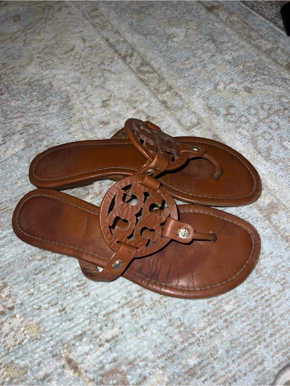 Tory Burch Brown Leather Miller Logo Thong Sandals